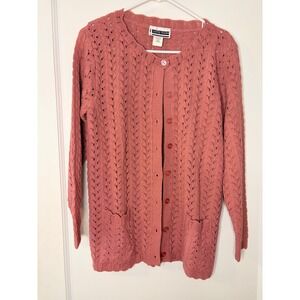 Carly Blake Womens Textured Knit Cardigan Sweater Coral Pink Button Up Size S